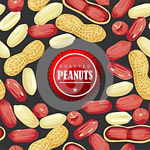 Peanut nut seed whole and shelled, Peanuts in pod seamless pattern.