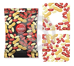 Peanut nut seed whole and shelled, Peanuts in pod seamless pattern.