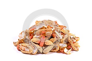 Peanut shells on a white background