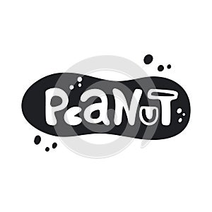 Peanut, silhouette sticker with lettering inside. Black vector illustration for packaging or logo design