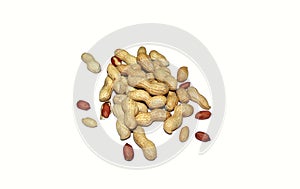 Peanut. Peanut and peanut shells on white background.