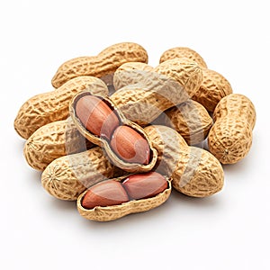 Peanuts isolated on white background front view