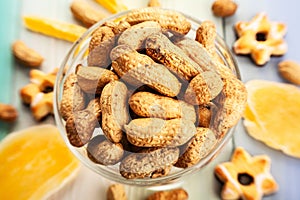 peanuts bowl on wood
