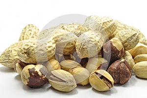 Peanuts and Hazelnuts on white