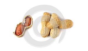 Peanuts Isolated, Roasted Arachis Nuts, Open Pea Nut, Whole Groundnut with Shell, Peanut on White