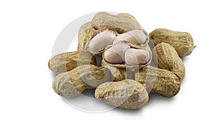 Peanuts isolated on white background. Peanuts are widely produced, especially in the tropical region.