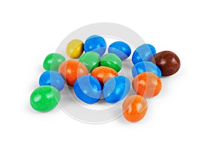 Peanuts in a multi-colored chocolate on a white background