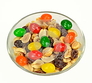 Peanuts, raisins and jelly beans