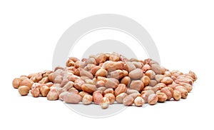 Peanuts raw grains in sack of on white background