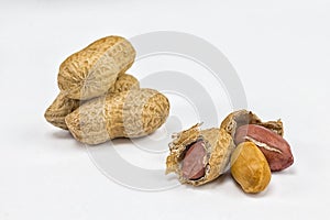 Peanuts on a white background