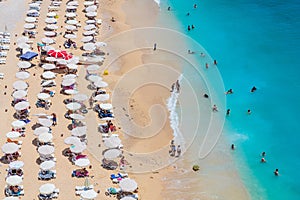 Peaople relaxin on the beach, top view, Turkey, Kaputash beach