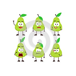 Pear avocado fruit character cartoon mascot pose set humanized funny expression stye