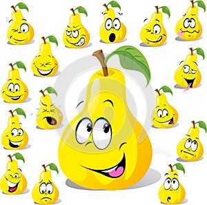 Pear cartoon with many expressions