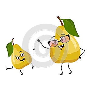 Pear character with happy crazy emotion dancing