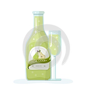 Pear cider bottle and glass set