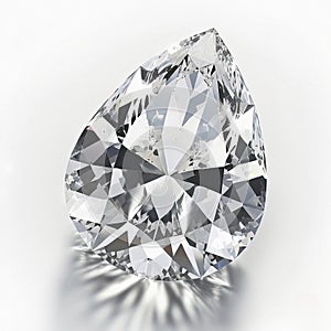 Pear Cut Faceted Colorless Diamond on White Background