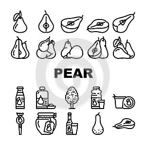 pear fruit half food slice icons set vector