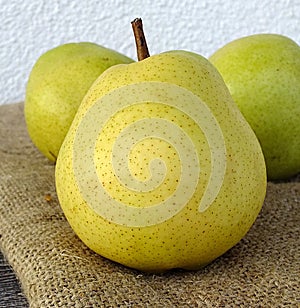 Pear fruit ready for presentation on the wooden floor