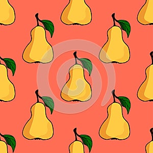 Pear fruit seamless pattern. Hand drawn creative pear vector background. Summer illustration in doodle
