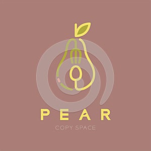 Pear fruit with spoon and fork logo icon outline stroke set design illustration