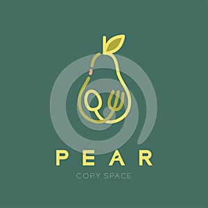 Pear fruit with spoon and fork logo icon outline stroke set design illustration