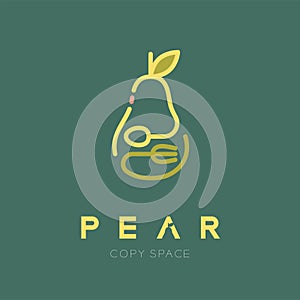 Pear fruit with spoon and fork logo icon outline stroke set design illustration