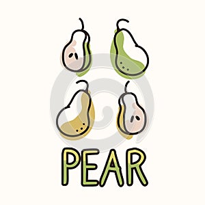 Pear fruit with text gender neutral baby illustration clipart. Simple whimsical minimal earthy 2 tone color. Kids