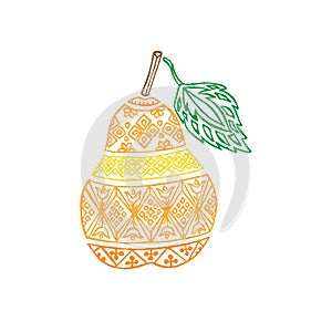 Pear Fruit (Vyshyvka. Embroidery) Hand Drawn Vector Pattern. Outline Colored photo