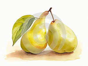 Pear Fruit Watercolor on white background. ai generative