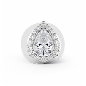 Pear Shaped Diamond Halo Pin In White Gold