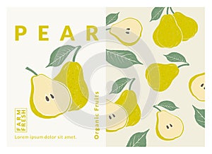 Pear Label packaging design templates, Hand drawn style vector illustration.