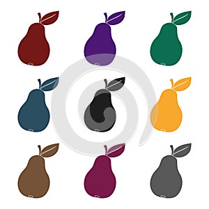 Pear with a leaf. Fruit of labor of a garden worker.Farm and gardening single icon in black style vector symbol stock