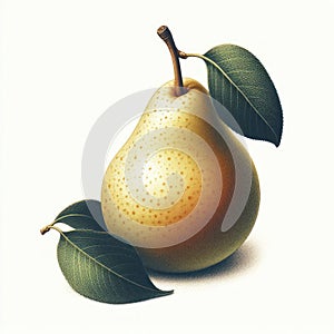 pear with leaves isolated on white background. ai generative