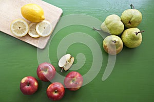 Pear, lemon, apple - mix of fruits for fresh juice