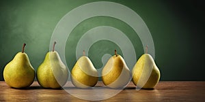 Pear organic fruit wooden table copy space blurred background