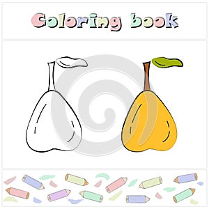 Pear. A page of a coloring book with a colorful fruit and a sketch for coloring.