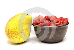 pear and raspberries