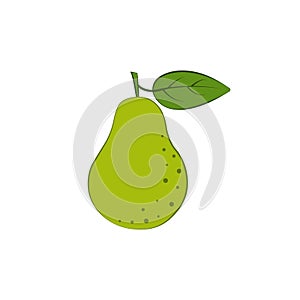 Pear. A ripe green pear. Fresh garden fruit. A vegetarian product. Vector illustration isolated on a white background