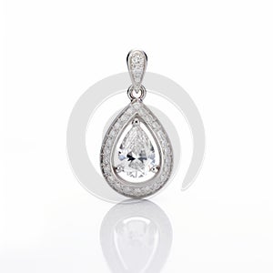 Pear Shaped Diamond Pendant With Hollow Halo Design In 18k White Gold