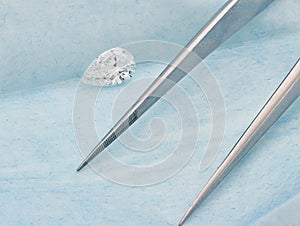 Pear Shaped Diamond Shown Next to Gemstone Tweezers