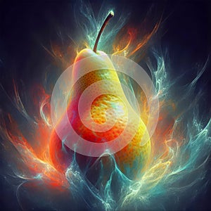 Pear with smoke on a dark background. 3d rendering,