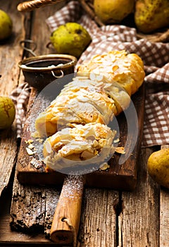 Pear strudel .selective focus.