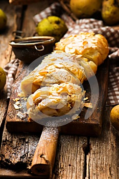 Pear strudel .selective focus.