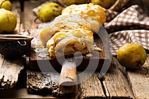 Pear strudel .selective focus.