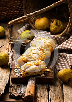 Pear strudel .selective focus.