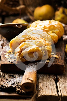 Pear strudel .selective focus.