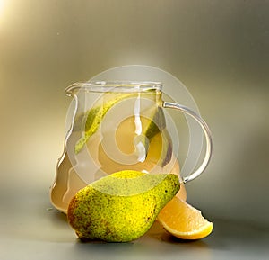 Pear tea in a glass teapot winter warming drink