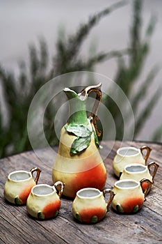 Pear tincture beverage set with pear drink jug and shot glass