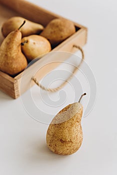 pear variety juicy fruit group yellow background