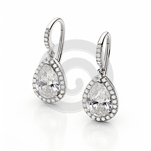 Pear White Diamond Earrings - Stunning Hollow Halo Design In 18k White Gold